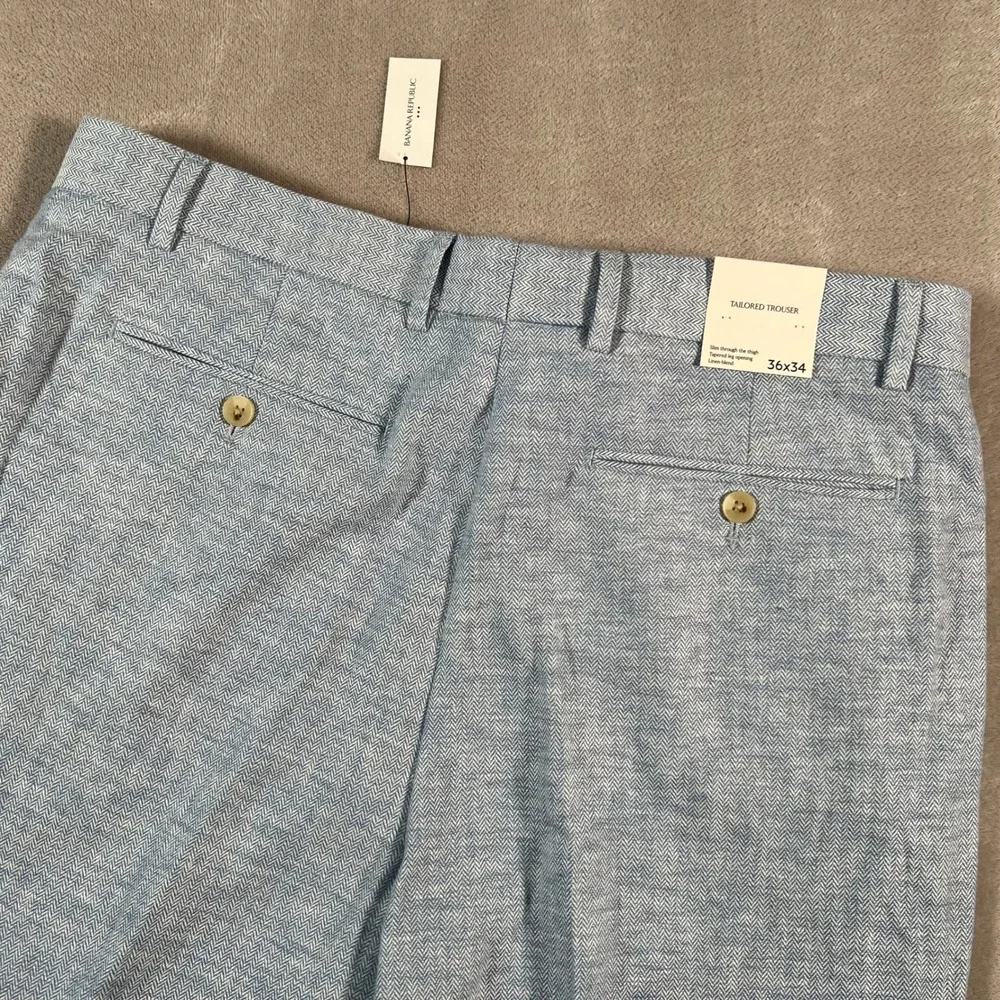 Banana Republic Tailored Trousers Men's Size 36x34 Blue Linen Blend Pants NWT